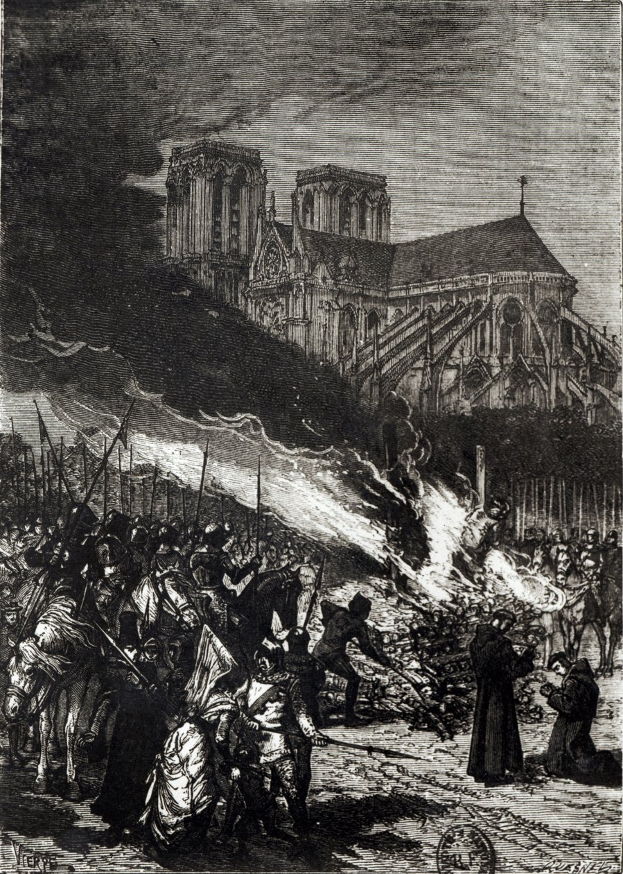 Upálení templářů, ilustrace z 