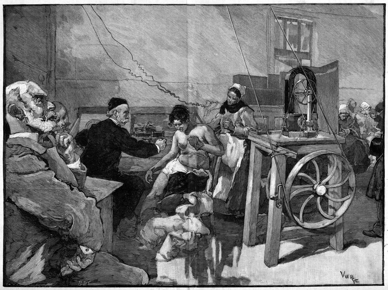 Elektroléčba v Salpetriere: diagnóza Dr. Vigouroux v roce 1887 od Daniel Urrabieta Vierge