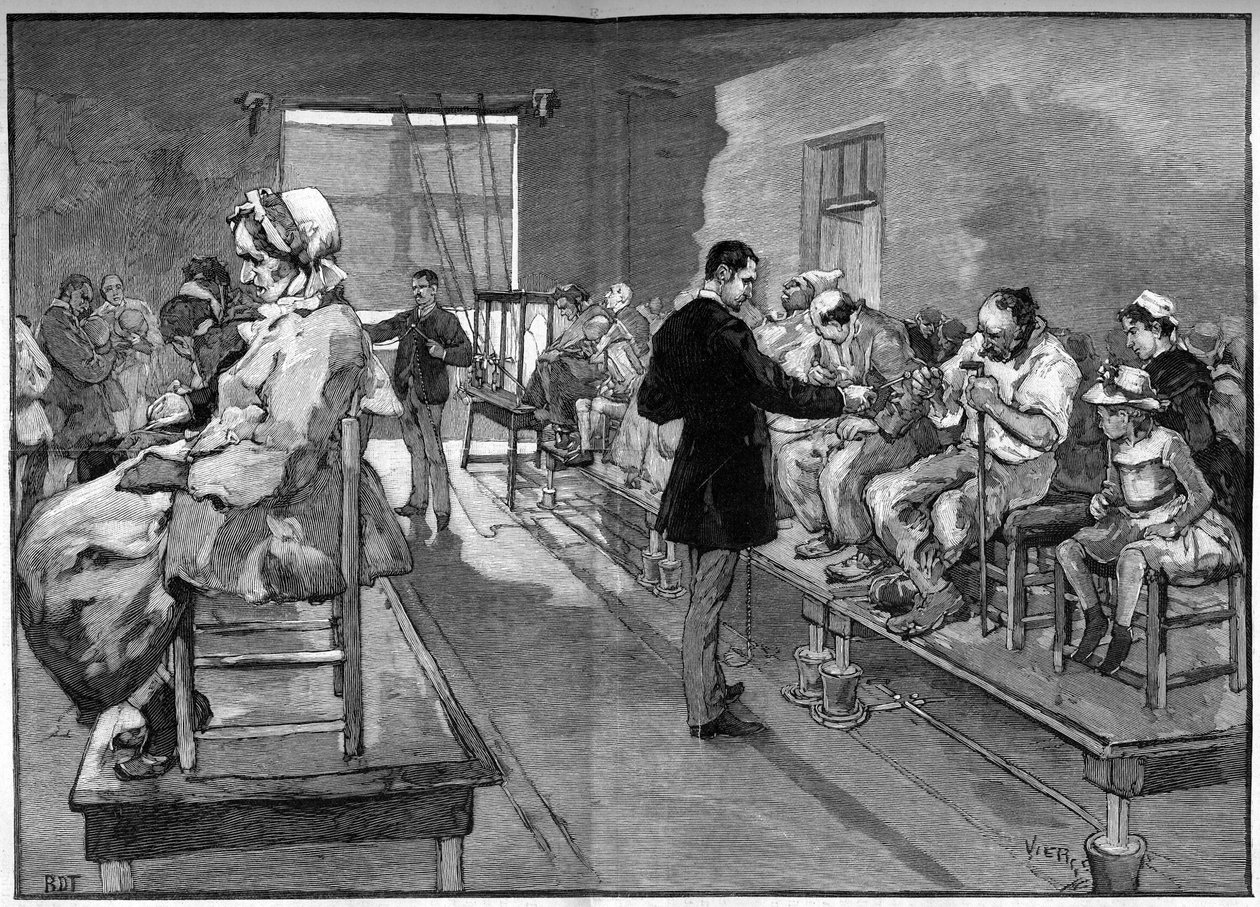 Elektroléčba Salpetriere, zde elektrické koupele a lokalizovaná elektrifikace v roce 1887 od Daniel Urrabieta Vierge