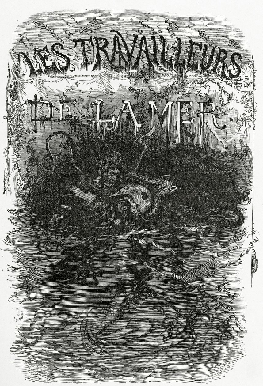 Ilustrace k románu Les Travailleurs de la Mer, 19. století (čb. rytina) od Daniel Urrabieta Vierge