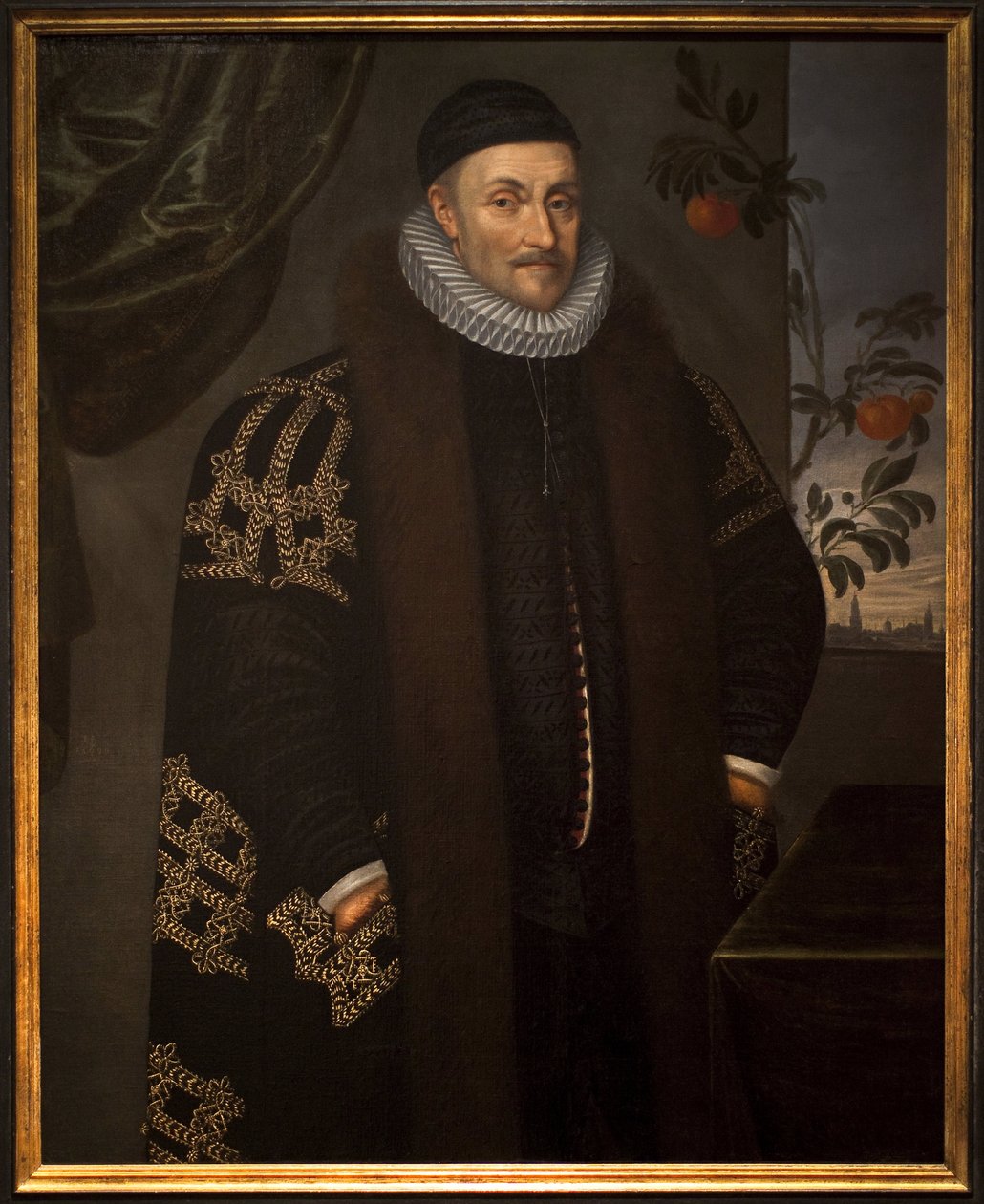 Vilém (Willem nebo William) Oranžský (1533-1584). Guillaume de Nassau, princ Oranžský, známý jako Guillaume mlčenlivý, zakladatel Orange Nassau, popsaný před městem Delft (Nizozemsko). V 17. století pomerančovník, symbol rodiny od Daniël van den Queborn