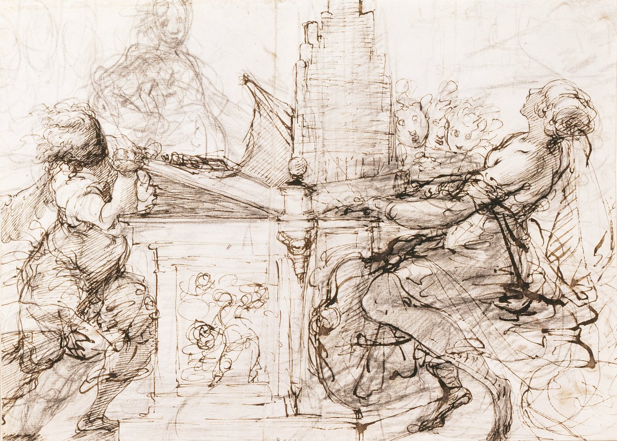 Svatá Cecílie Římská hrající na varhany (Svatá Cecílie u varhan) - dílo Daniele Crespi (1598-1630), křída a akvarel na papíře od Daniele Crespi