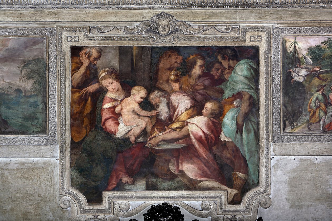 Freska Klanění tří králů od Daniele Crespi (1598-1630) Milán 17. století, kostel sv. Alessandra v Zebedii od Daniele Crespi