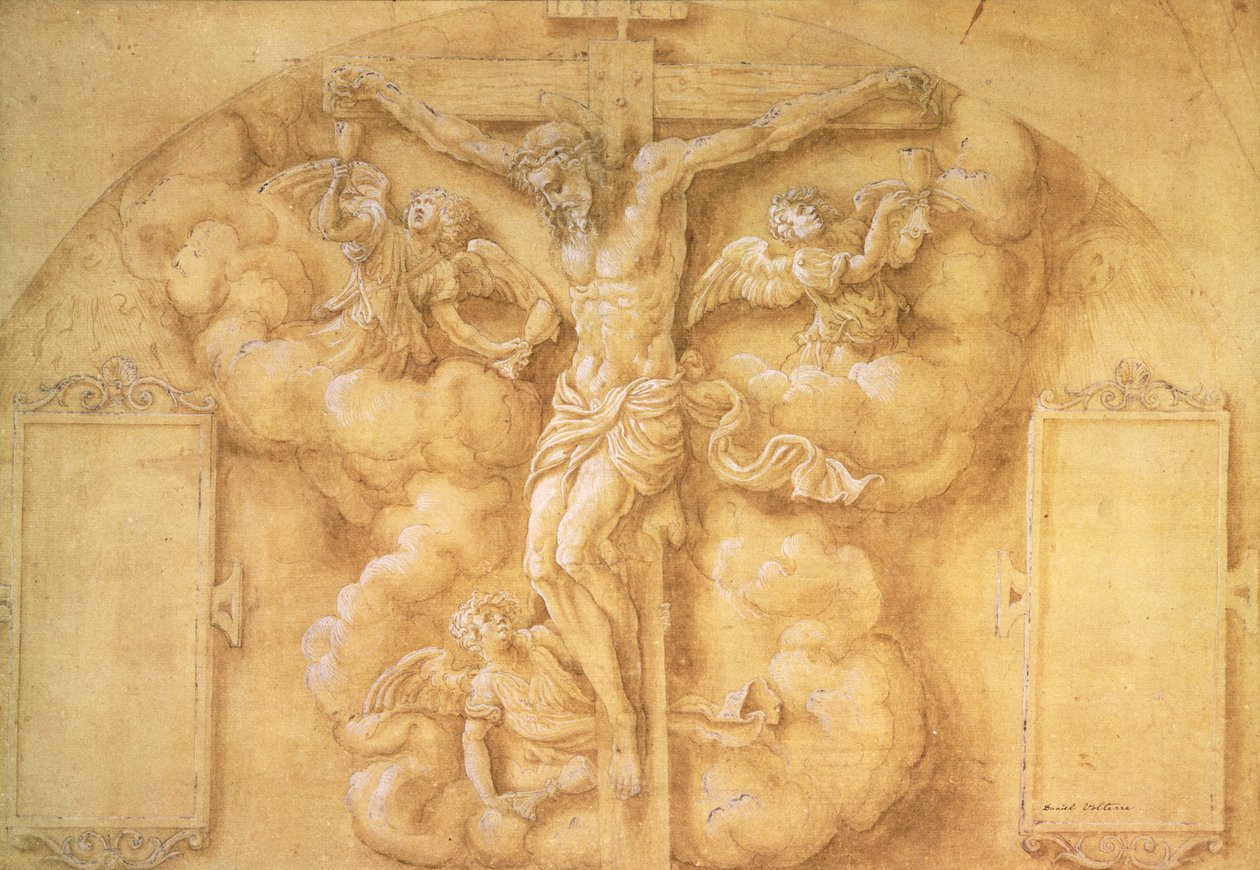 Ukřižování, 1547 (tužka zvýrazněná bílou na papíře) od Daniele da Volterra
