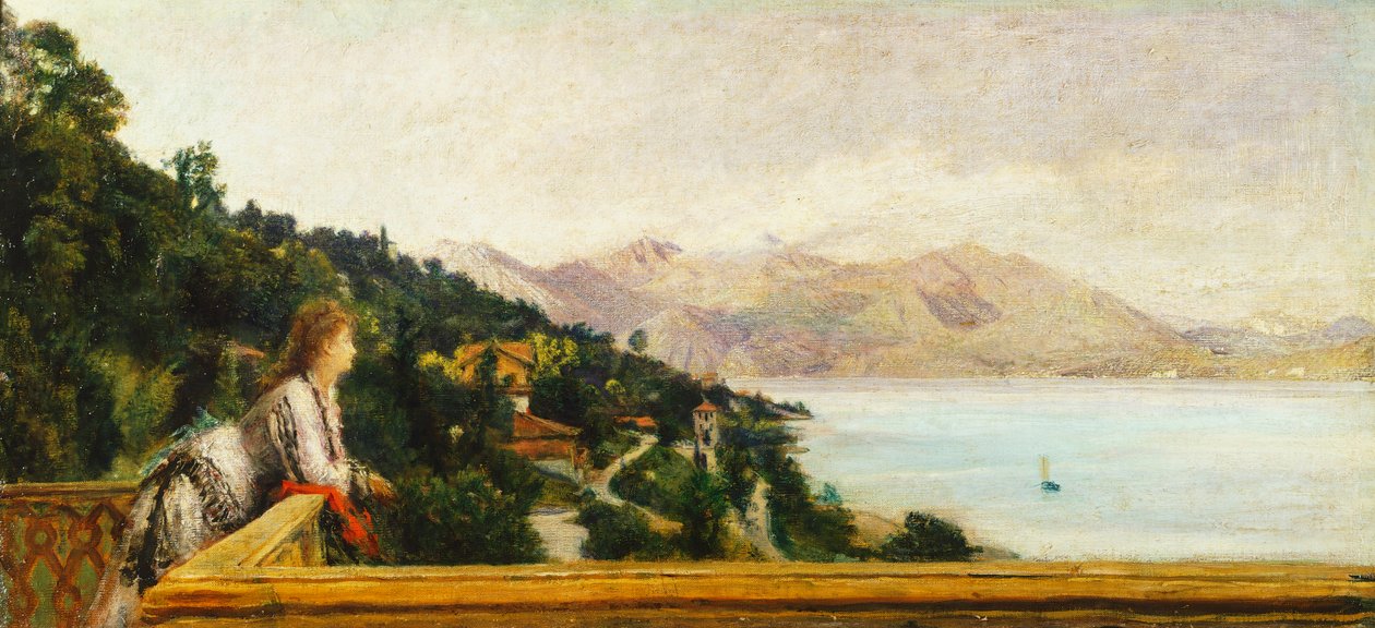 Pohled na jezero Maggiore z vily Ady Troubetzkoy od Daniele Ranzoni (1843-1889), olej na plátně, 49x105 cm od Danielle Ranzoni