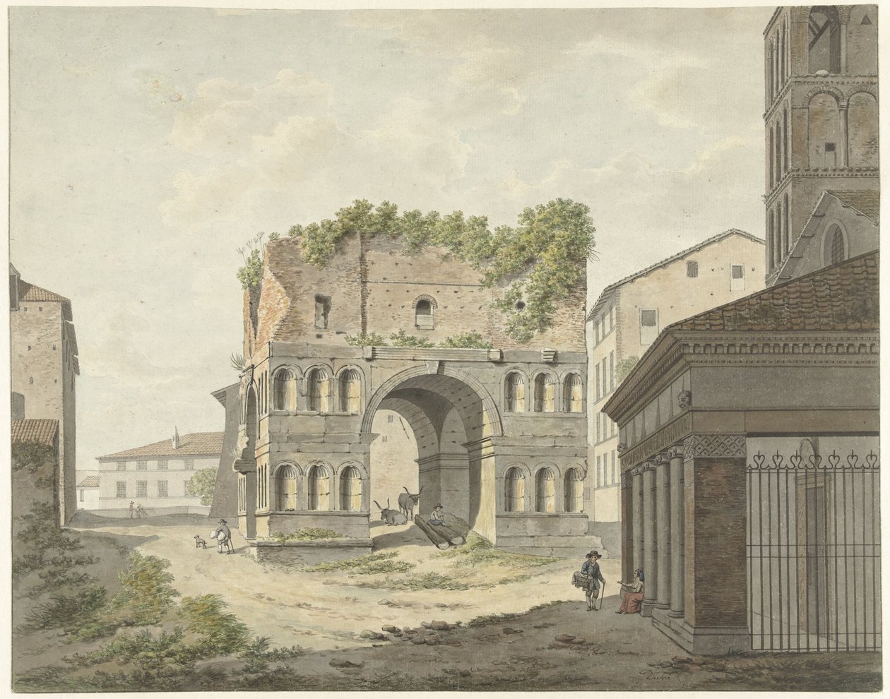 Oblouk Janus quadrifons a část S. Giorgio ve Velabro v Římě od Daniël Dupré