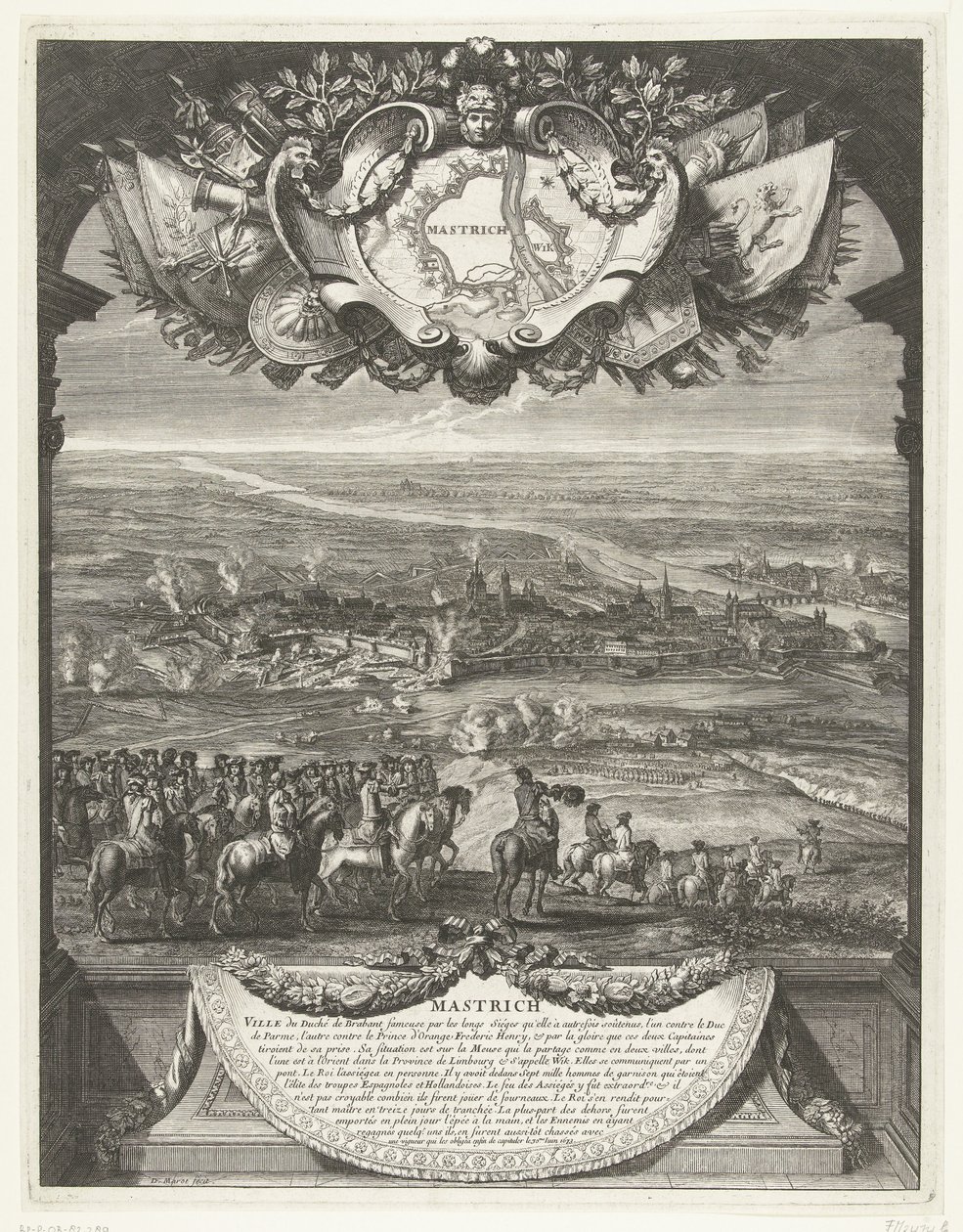 Dobytí Maastrichtu Francouzi 30. června 1673 Mastrich (název na objektu) Grandes Conquêtes du Roi (název série) od Daniël Marot (I)