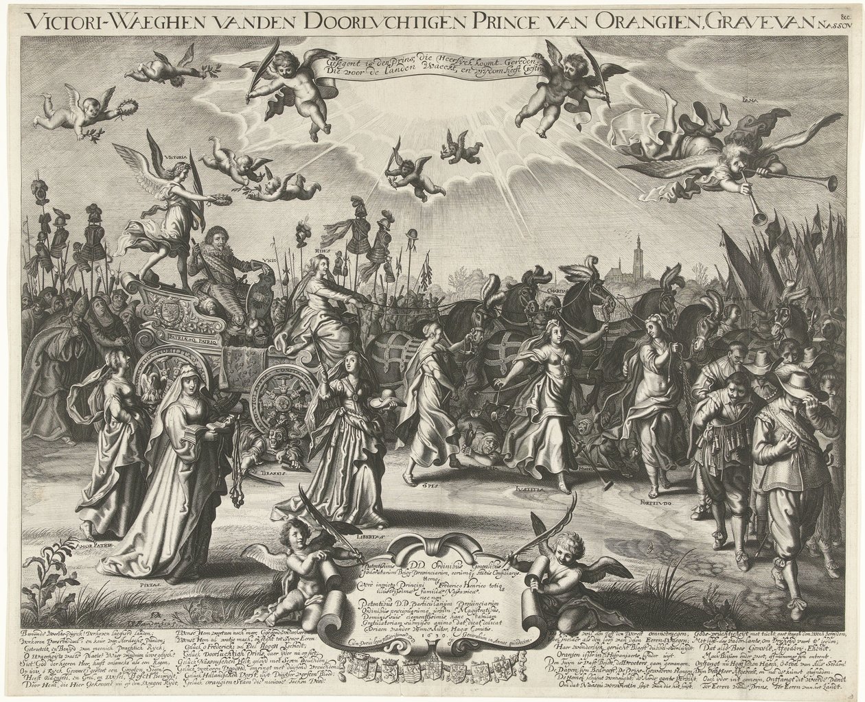 Alegorický triumfální zápis Fredericka Henryho, 1629 Victori-Waeghen vanden Serene Airways Prince of Orangien, Grave of Nassou atd. (titul na předmětu) od Daniël van den Bremden