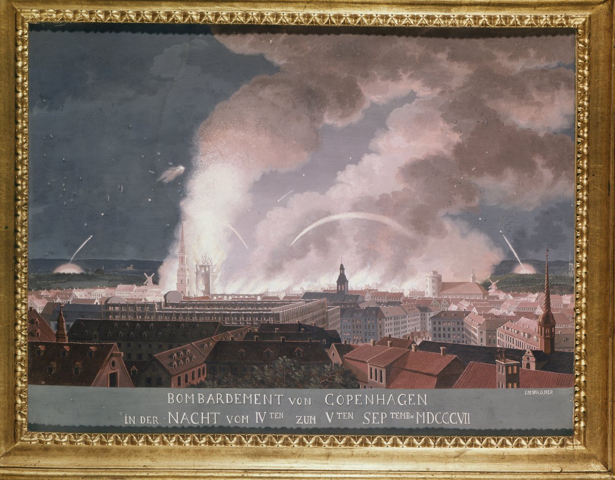 Druhá bitva o Kodaň (nebo bombardování Kodaně) 1807 od Danish School