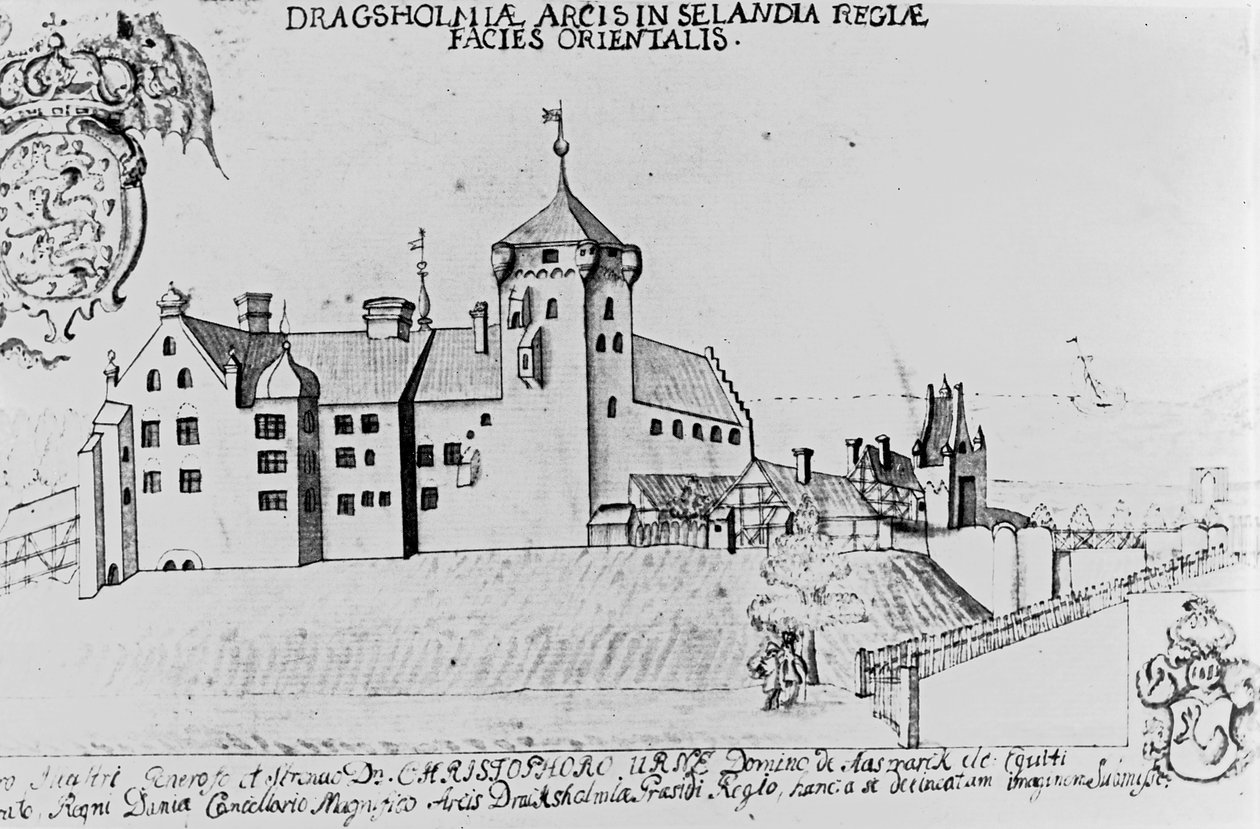 Hrad Dragsholm, Sealand (pero a inkoust na papíře) od Danish School