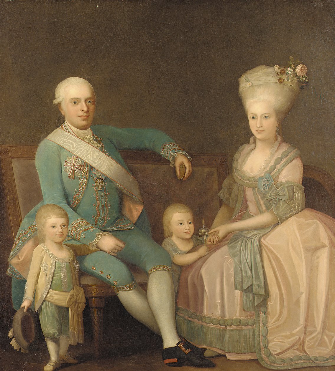 Portrét rodinné skupiny, o níž se předpokládá, že je Engel Ernst von Schack, jeho manželka Mette Pauline von Schack, rozená Rosenorn, a jejich děti od Danish School