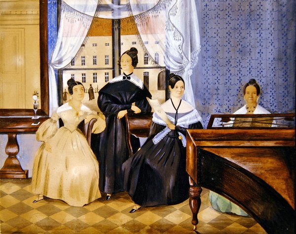 Klavírní recitál, cca 1830 (akvarel s kvašem na papíře) od Danish School