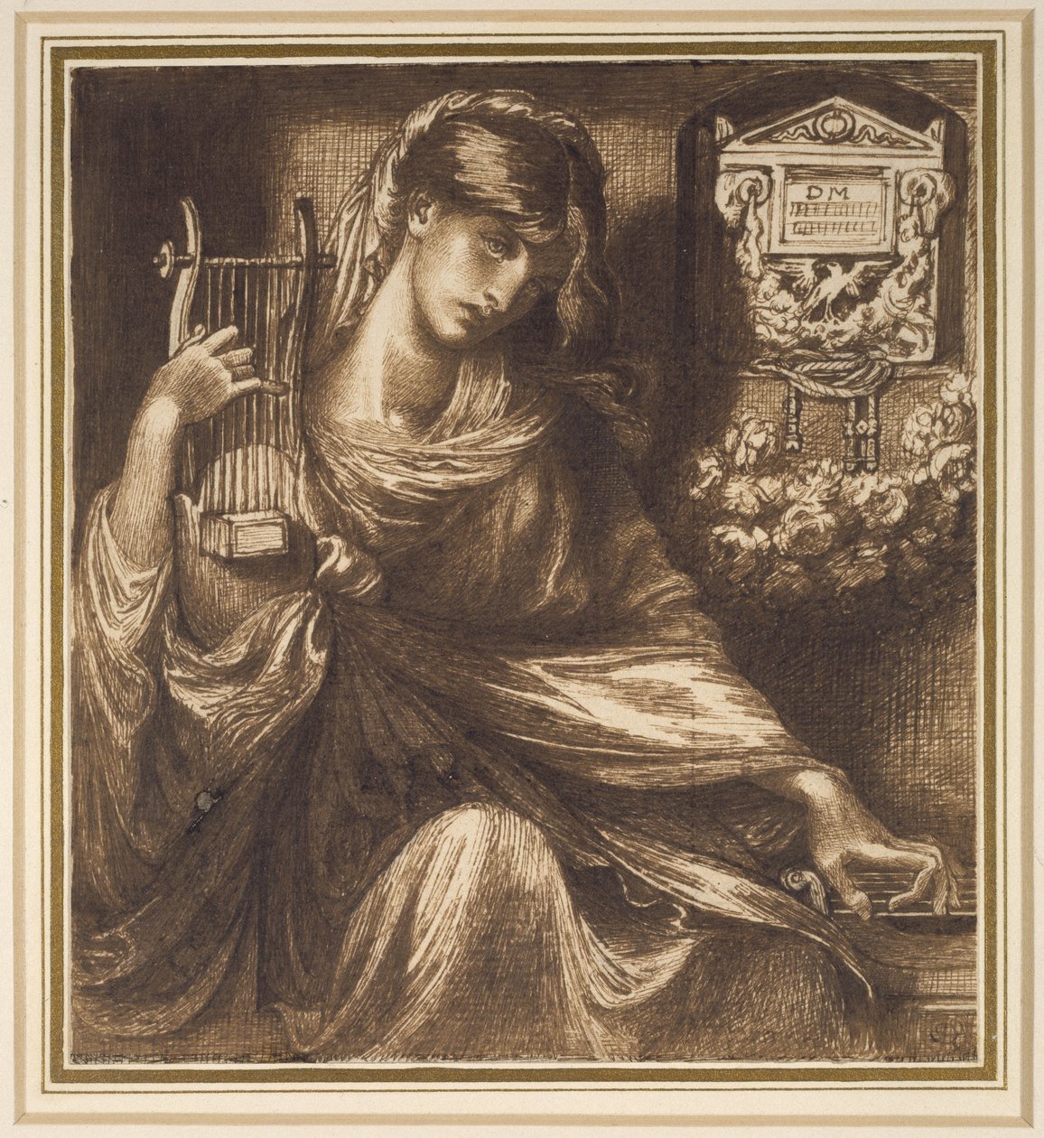 Římská vdova, 19. století (pero a hnědý inkoust na papíře) od Dante Gabriel Charles Rossetti