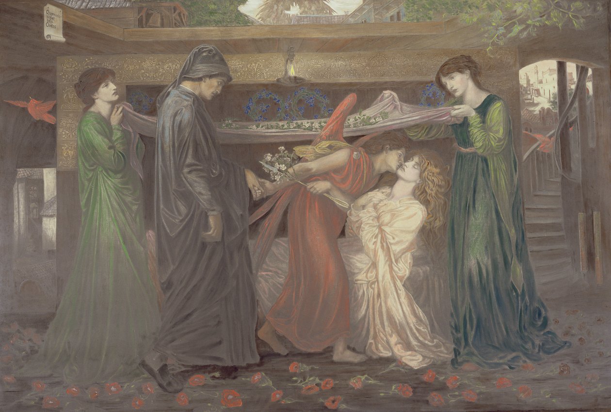 Dantův sen: Smrt Beatrice, kolem roku 1890 (křída přes fotograficky vytištěný podklad) od Dante Gabriel Charles Rossetti