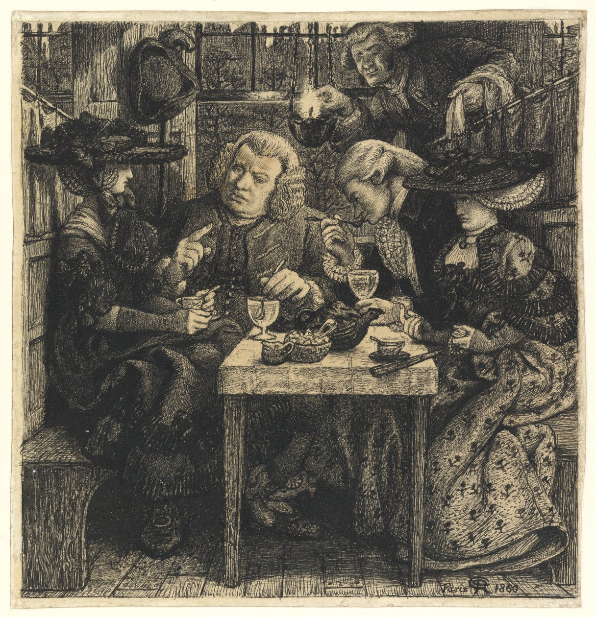 Dr. Johnson at the Mitre, 1860 (pero a černý inkoust na papíře) od Dante Gabriel Charles Rossetti