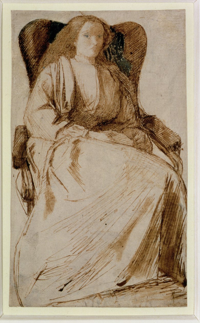 Elizabeth Siddal, 1855-58 (pero a hnědý inkoust) od Dante Gabriel Charles Rossetti