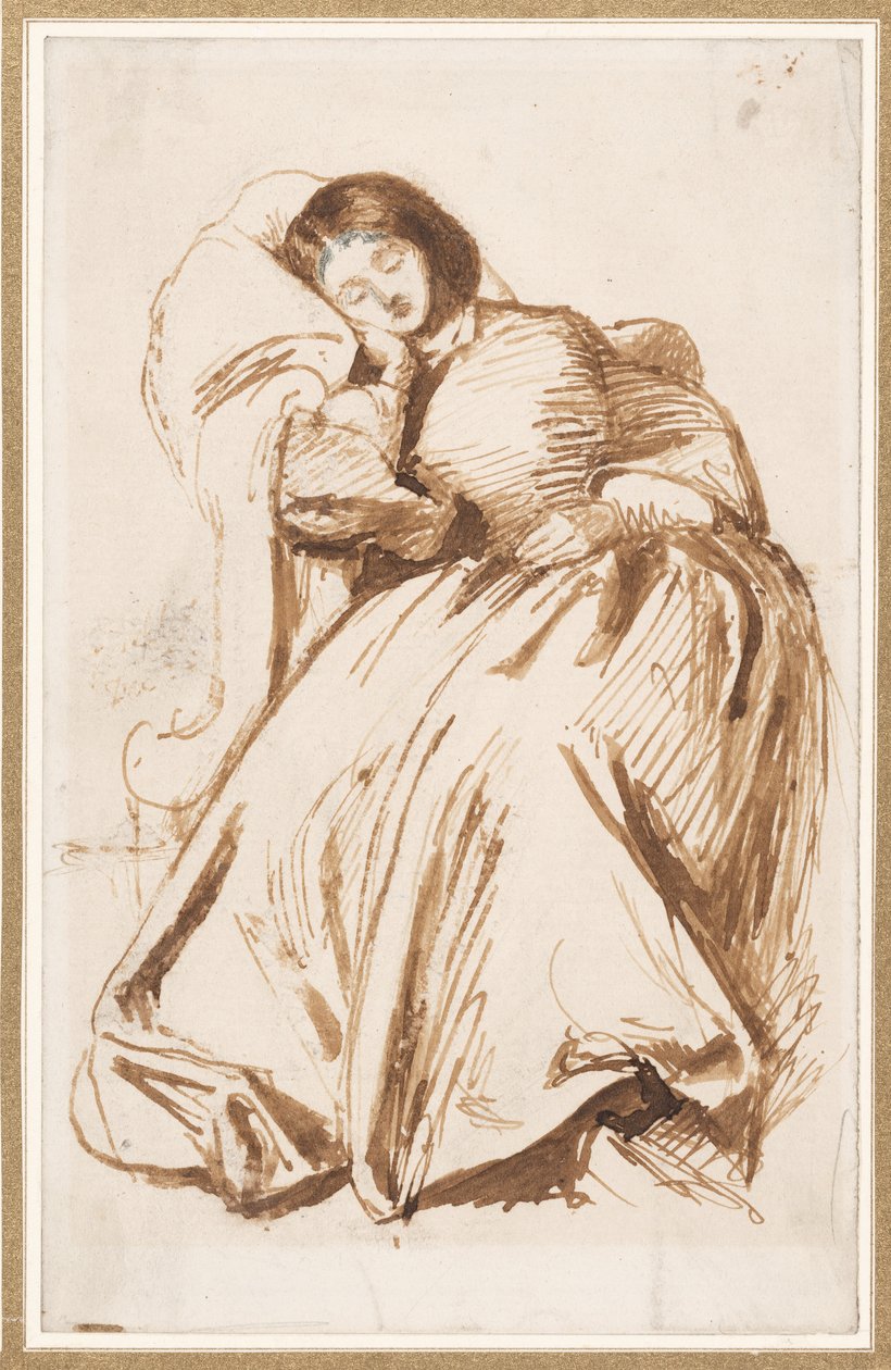 Elizabeth Siddal v křesle od Dante Gabriel Charles Rossetti