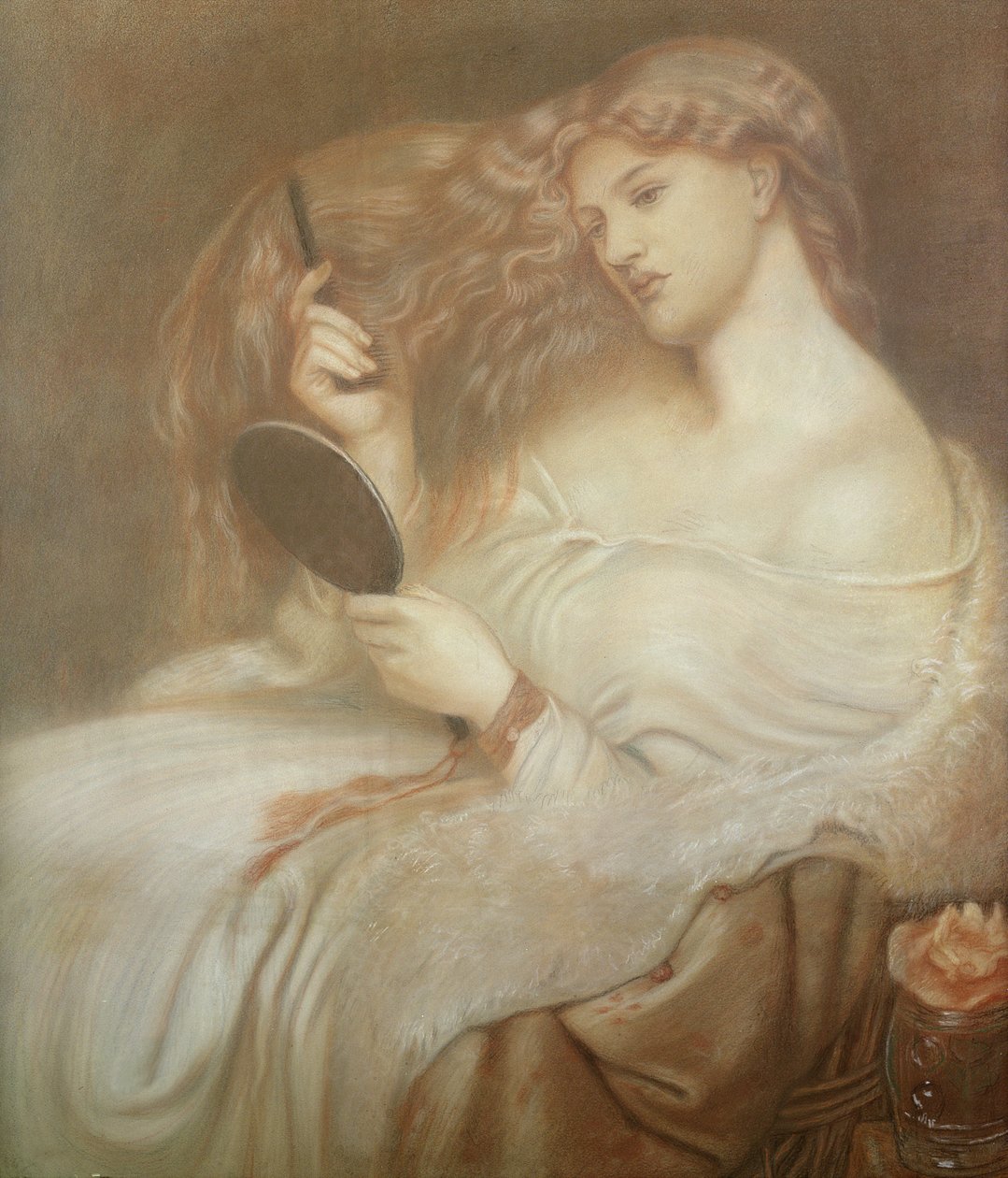 Lady Lilith, asi 1867-68 (červená a černá křída na papíře) od Dante Gabriel Charles Rossetti