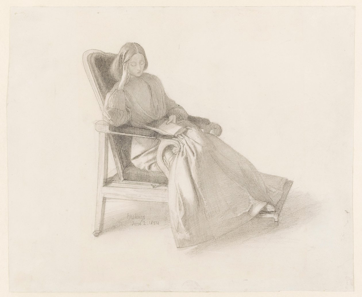 Portrét Elizabeth Siddal, 1854 (grafit s perem a inkoustem na papíře) od Dante Gabriel Charles Rossetti