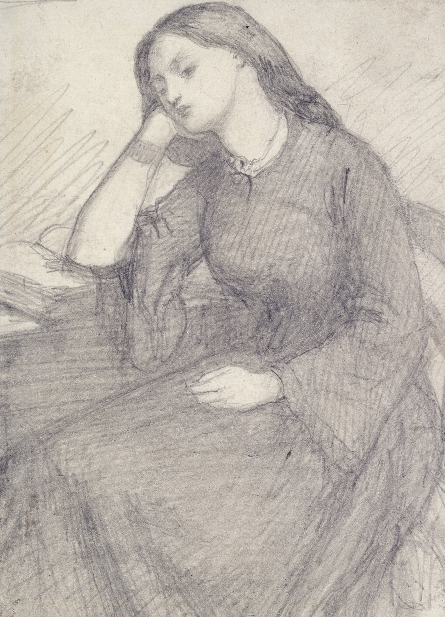 Portrét Elizabeth Siddal, sedící (grafit na papíře) od Dante Gabriel Charles Rossetti