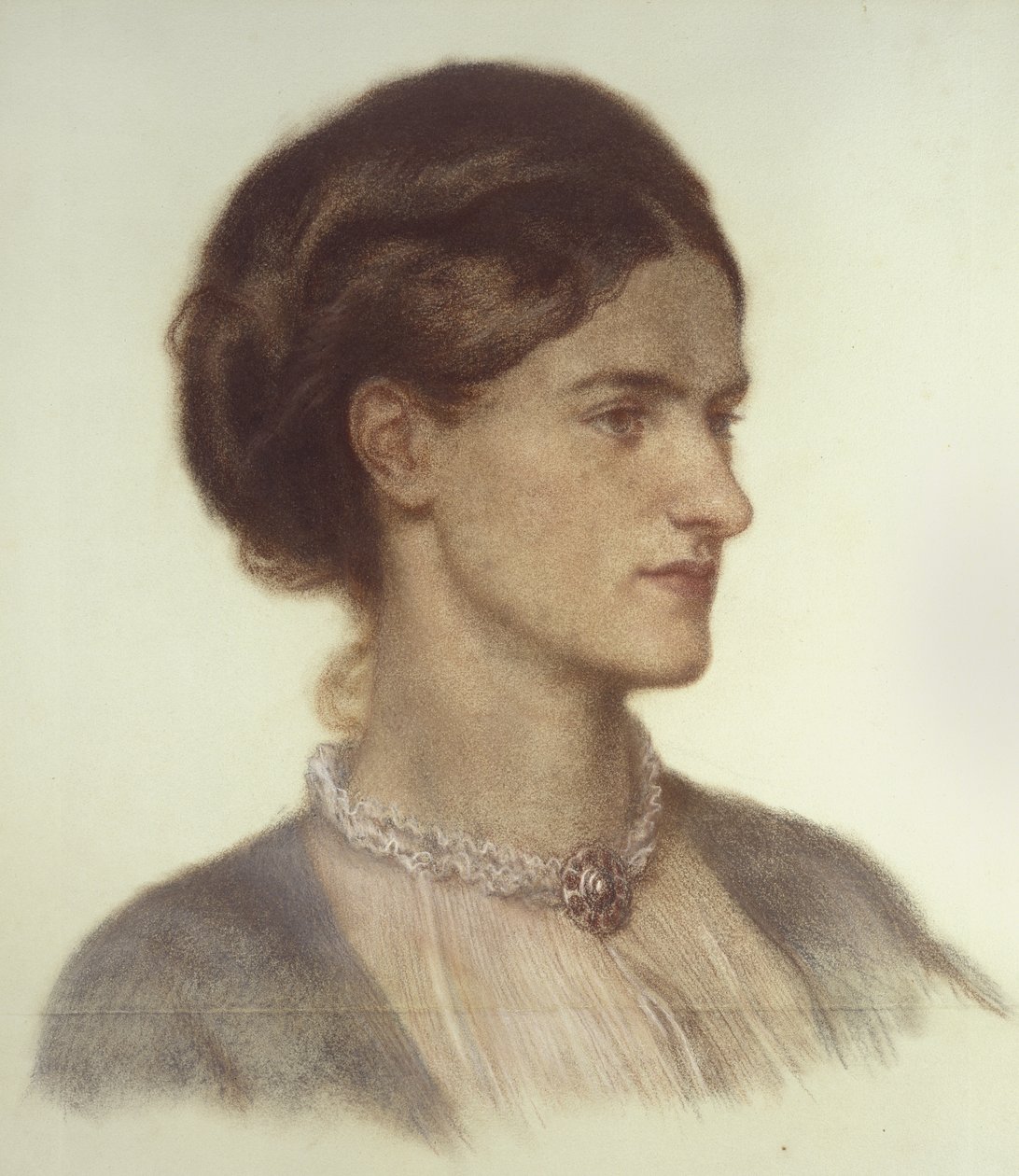 Portrét Rosalindy, hraběnky z Carlisle, 1870 - 1870 (barevná křída na šedozeleném papíře) od Dante Gabriel Charles Rossetti