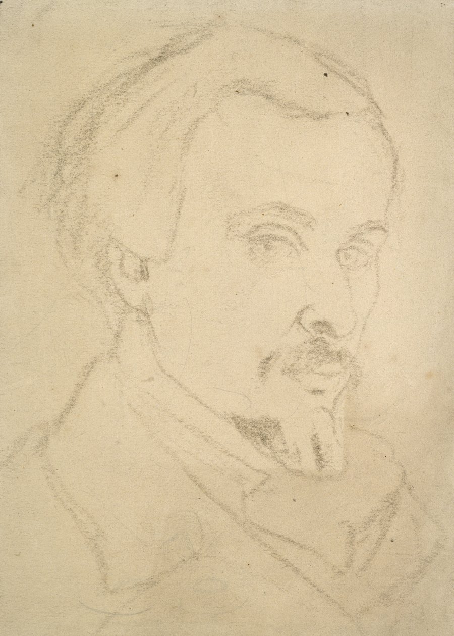 Autoportrét (hnědá křída na buff papíře) od Dante Gabriel Charles Rossetti