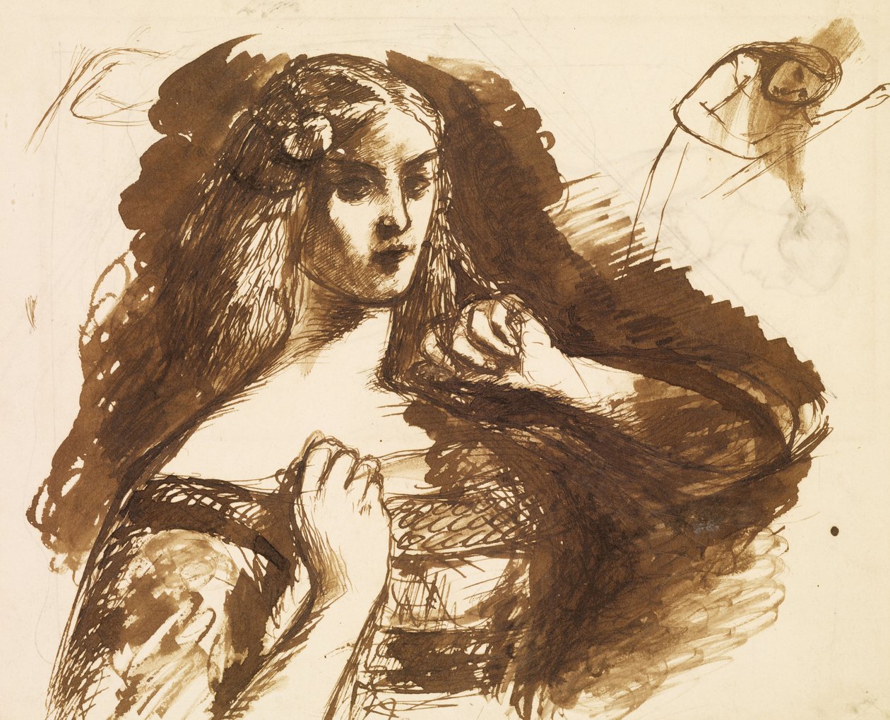 Poloviční skica mladé ženy od Dante Gabriel Charles Rossetti