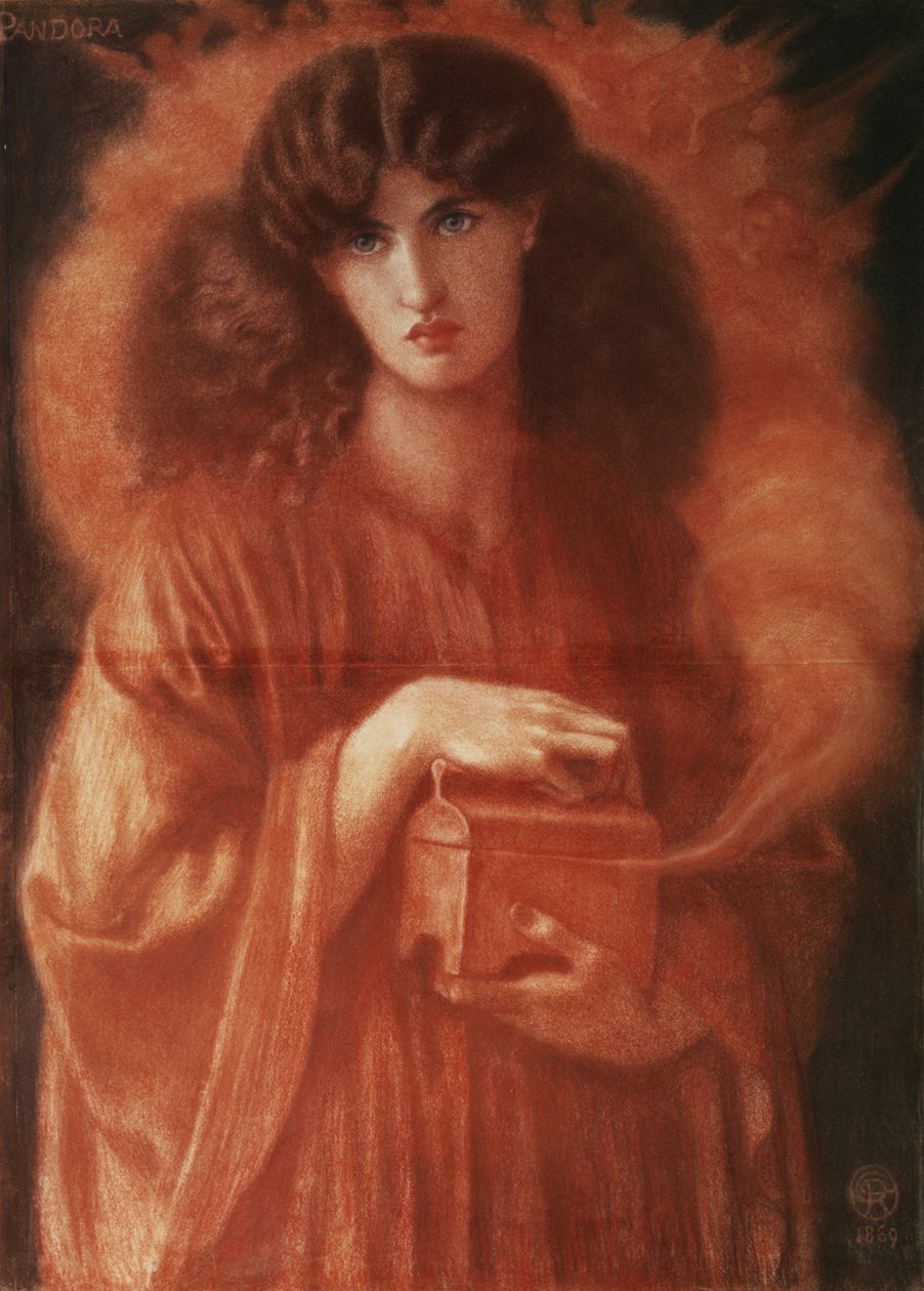 Pandora, 1869 (křída na papíře) od Dante Gabriel Charles Rossetti