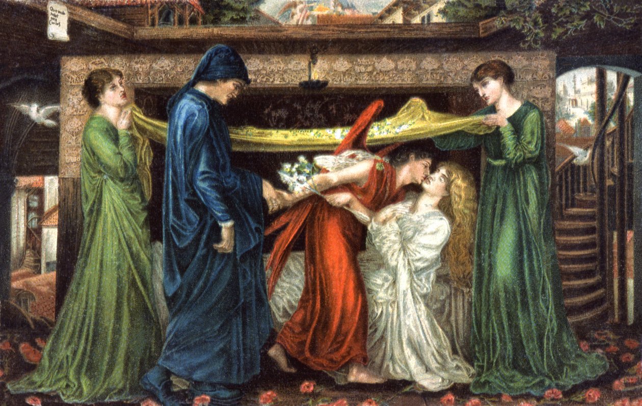 Dante Alighieri se setkává s Beatrice, cca 1900 (pohlednice) od Dante Gabriel (after) Rossetti