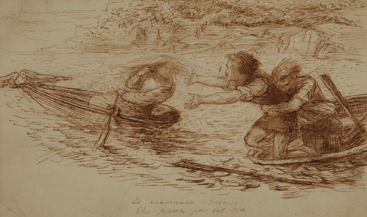 Boatmen and Siren, c.1853 (pero a inkoust na papíře) od Dante Gabriel Charles Rossetti