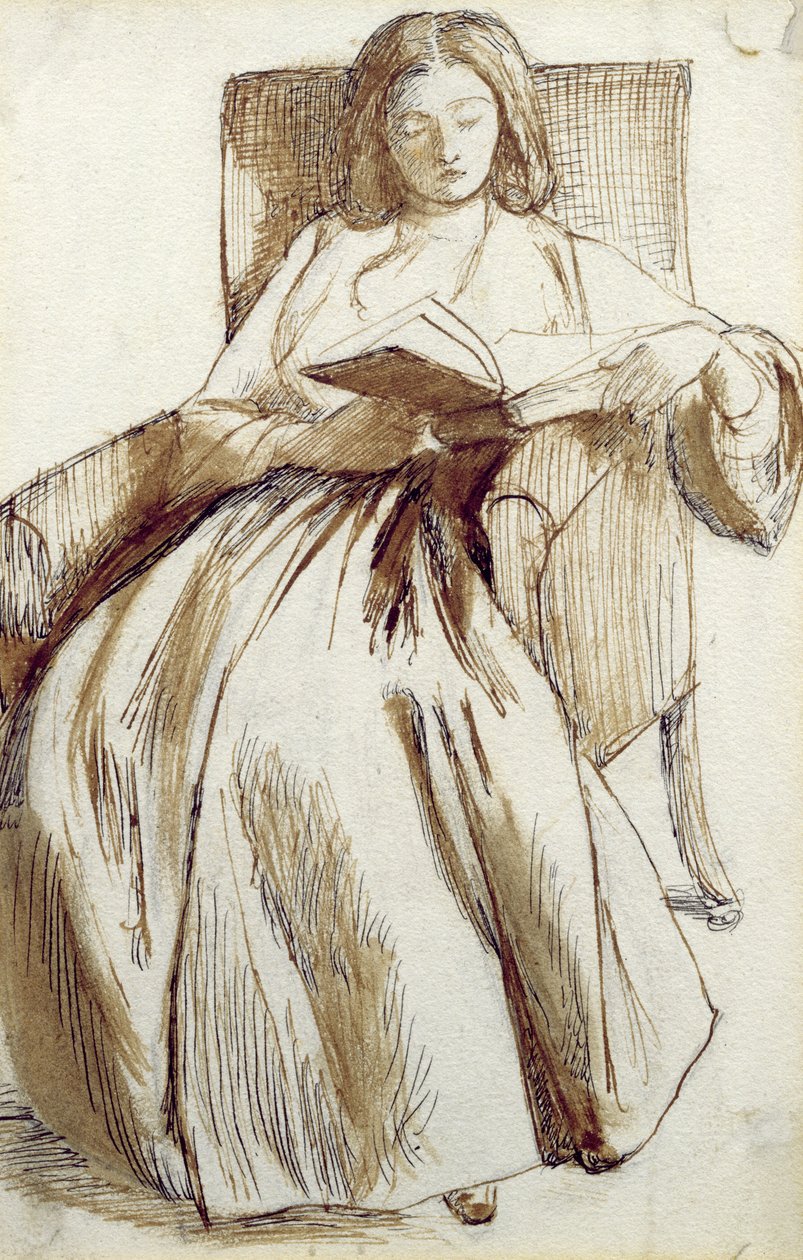 Elizabeth Siddal Čtení knihy (pero, inkoust a mytí) od Dante Gabriel Charles Rossetti