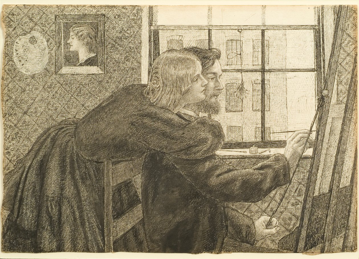 GP Boyce s Fanny Cornforth v Rossettis Studio, Chatham Place, cca 1858 (inkoust na papíře) od Dante Gabriel Charles Rossetti