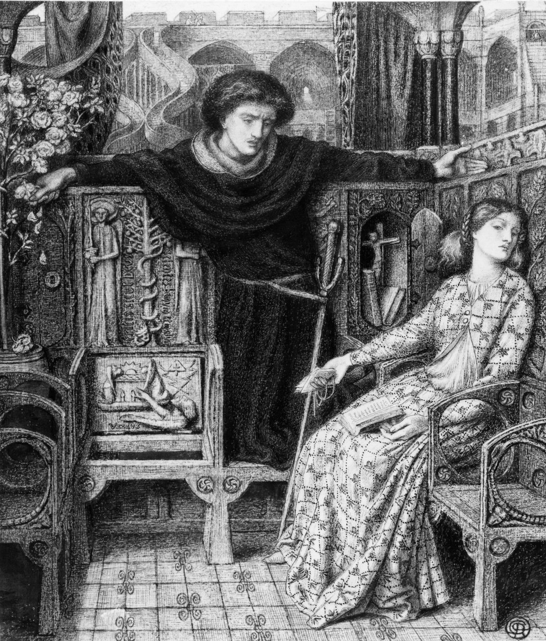 Hamlet a Ofélie, 1858 od Dante Gabriel Charles Rossetti