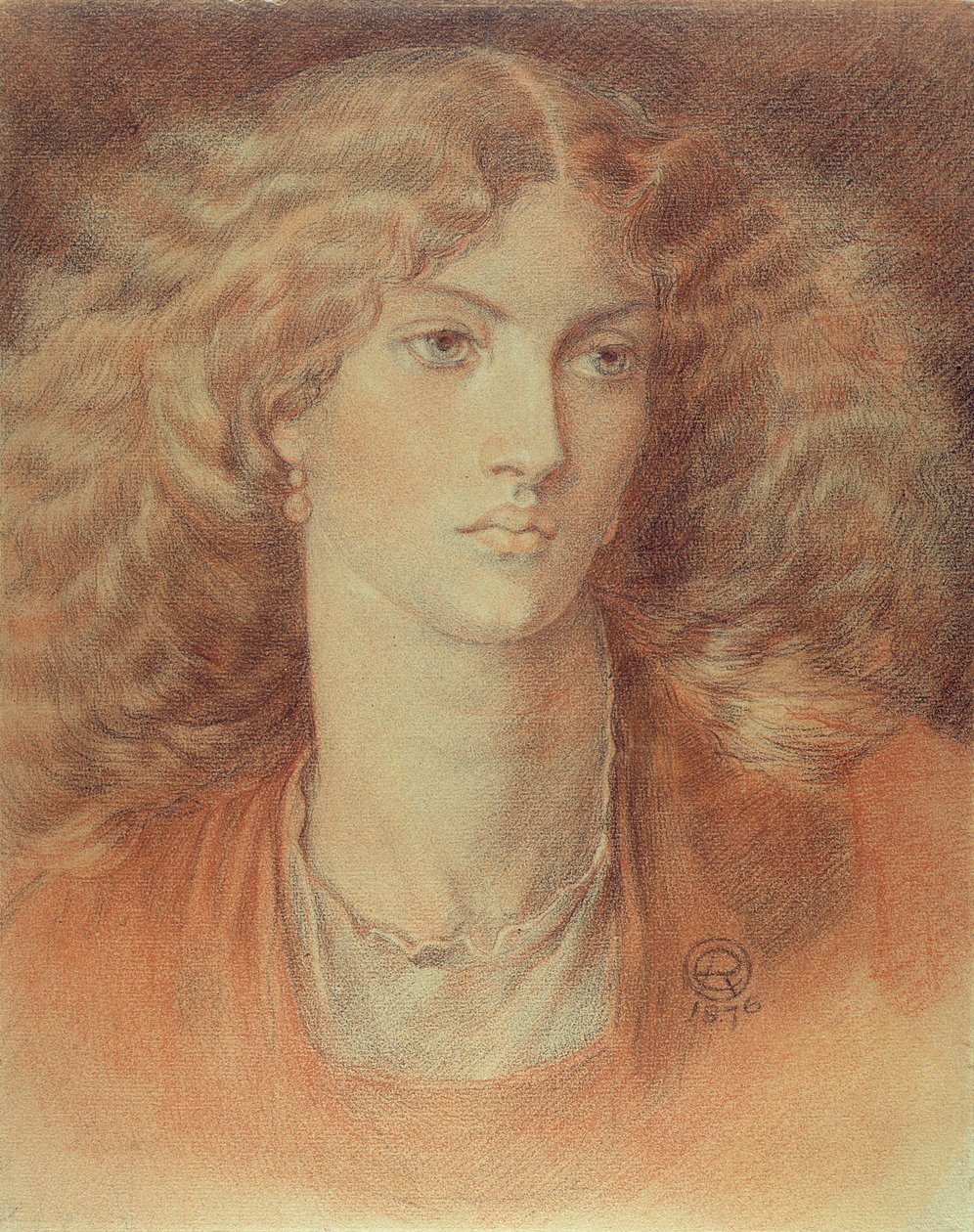 Hlava ženy, zvaná Ruth Herbert, 1876 (červená a černá křída na papíře) od Dante Gabriel Charles Rossetti