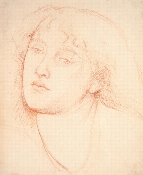 Hlava ženy (červená křída na papíře) od Dante Gabriel Charles Rossetti