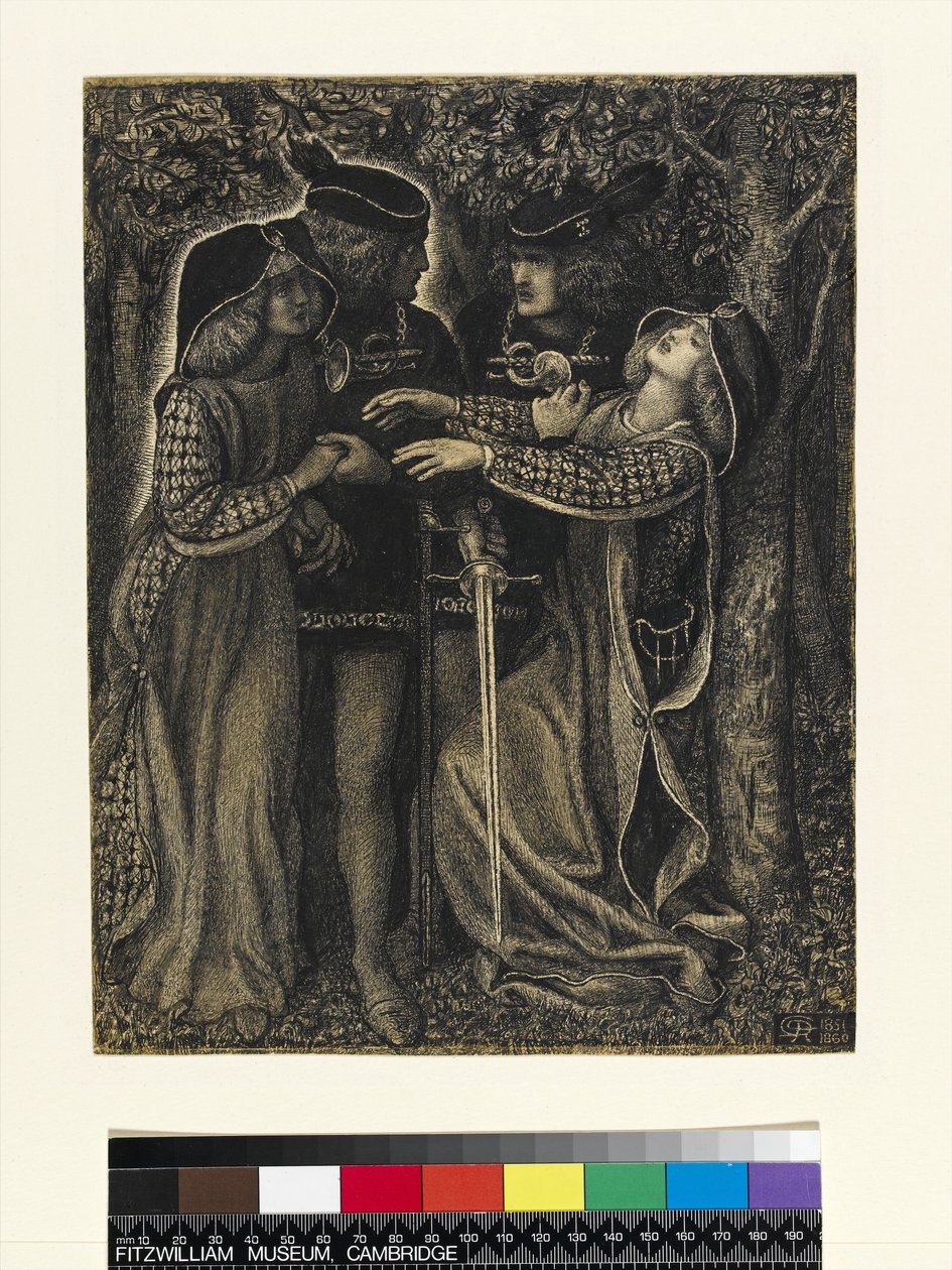 How They Met Themselves, c.185060 (pero a inkoust) (viz také 63161) od Dante Gabriel Charles Rossetti