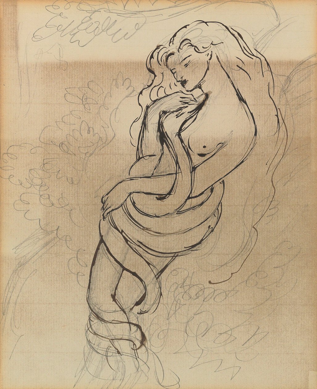 Lady Lilith, c. 1869 (tužka, pero a hnědý inkoust na papíře) od Dante Gabriel Charles Rossetti