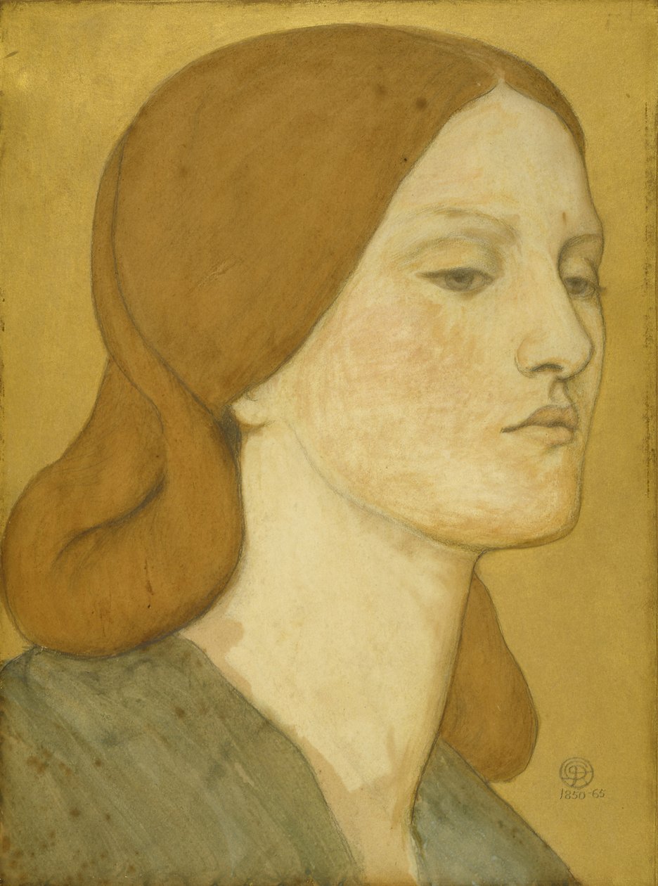 No.1575 Hlava dívky v zelených šatech (Elizabeth Siddal), 1850-65 od Dante Gabriel Charles Rossetti