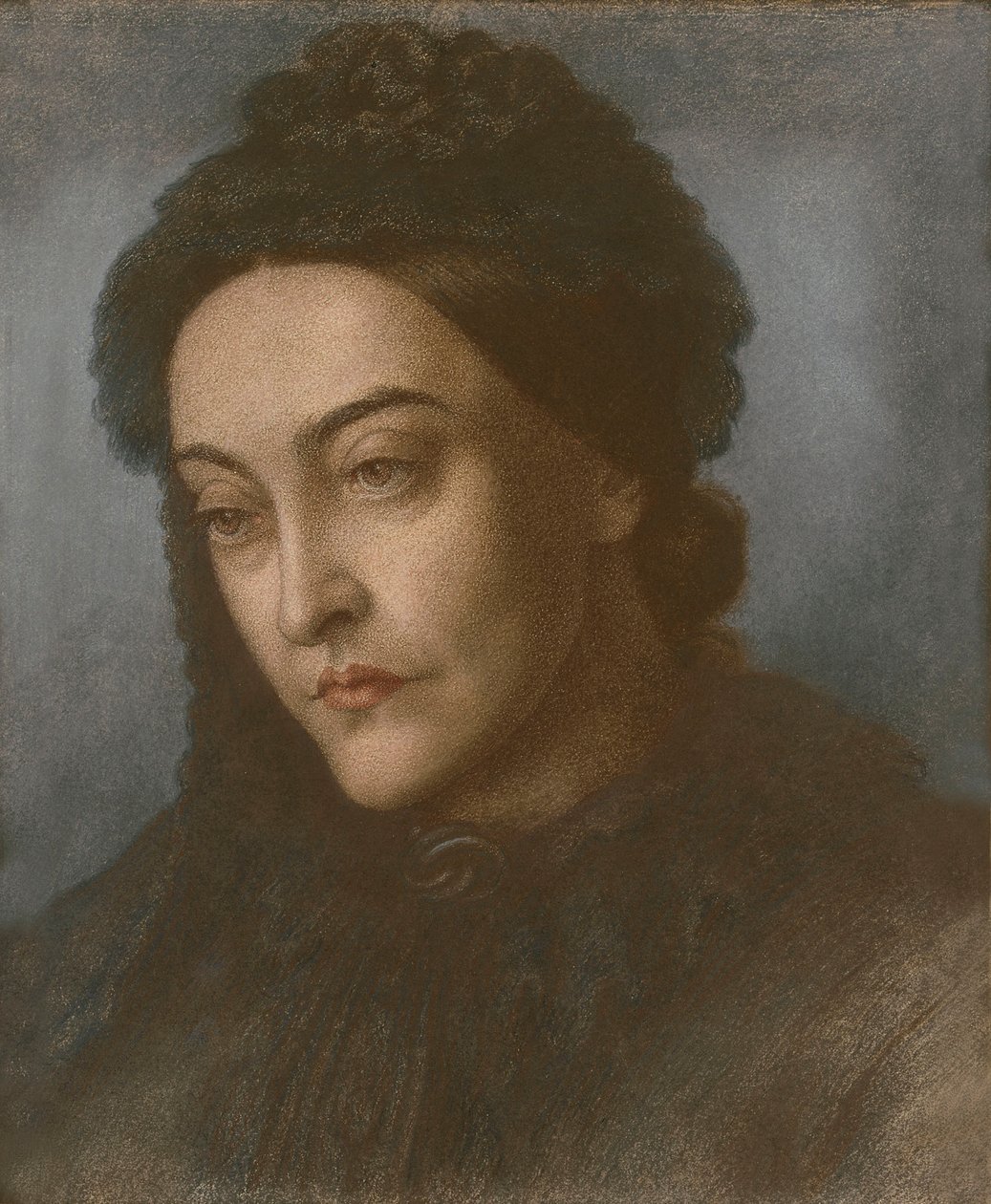 Portrét Christiny Rossetti, hlava a ramena, otočený o tři čtvrtiny doleva, 1877 od Dante Gabriel Charles Rossetti