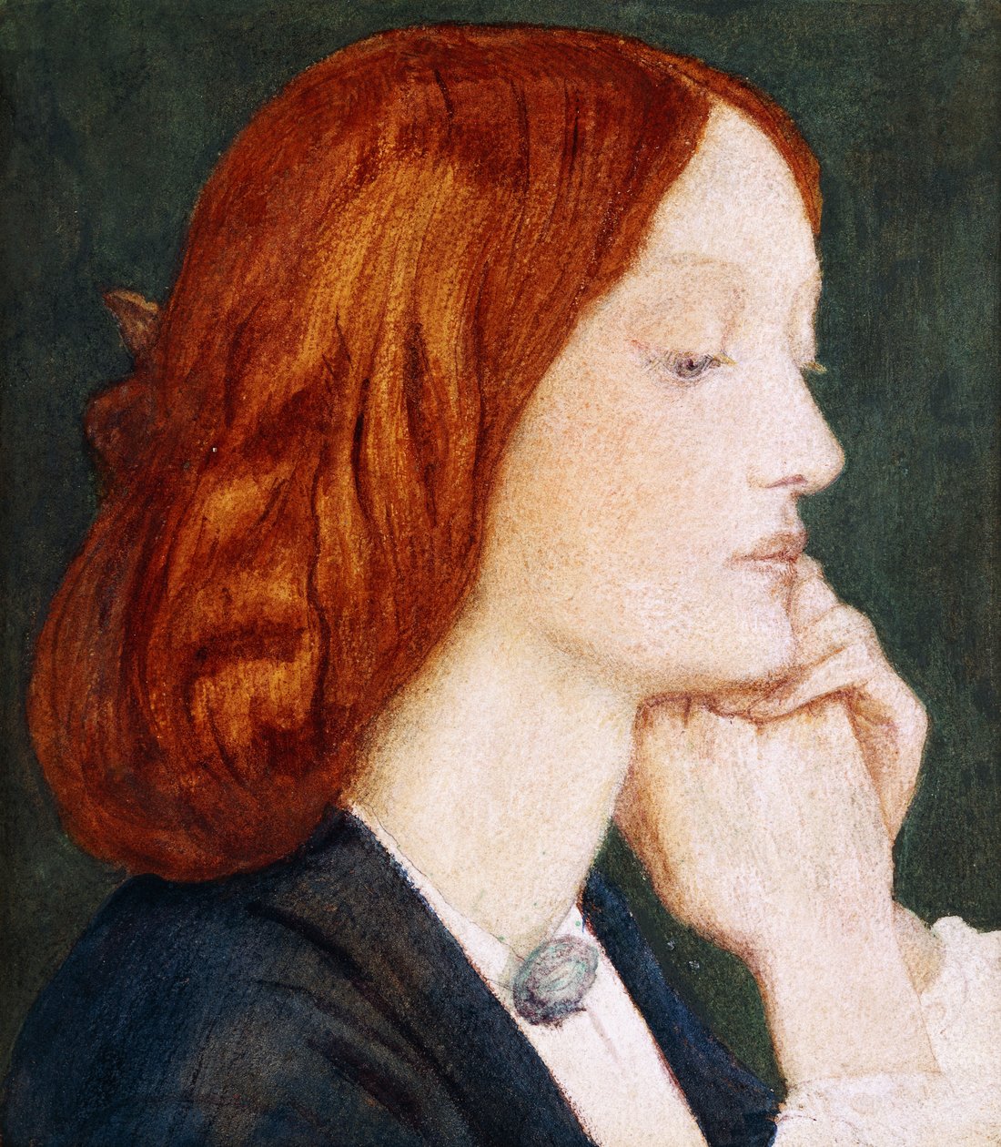 Portrét Elizabeth Siddal, v profilu vpravo, od Dante Gabriel Charles Rossetti