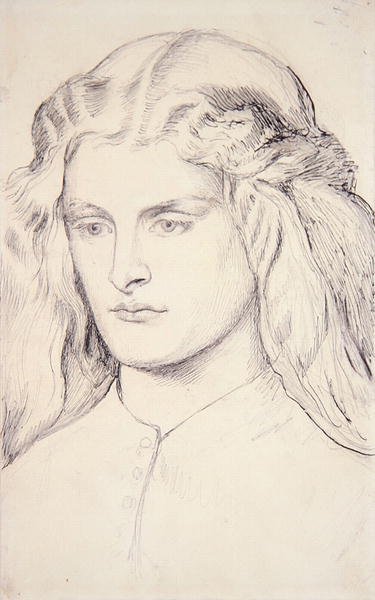 Portrétní studie Annie Miller, kolem 1860-63 (pero, indický inkoust a grafit na papíře) od Dante Gabriel Charles Rossetti