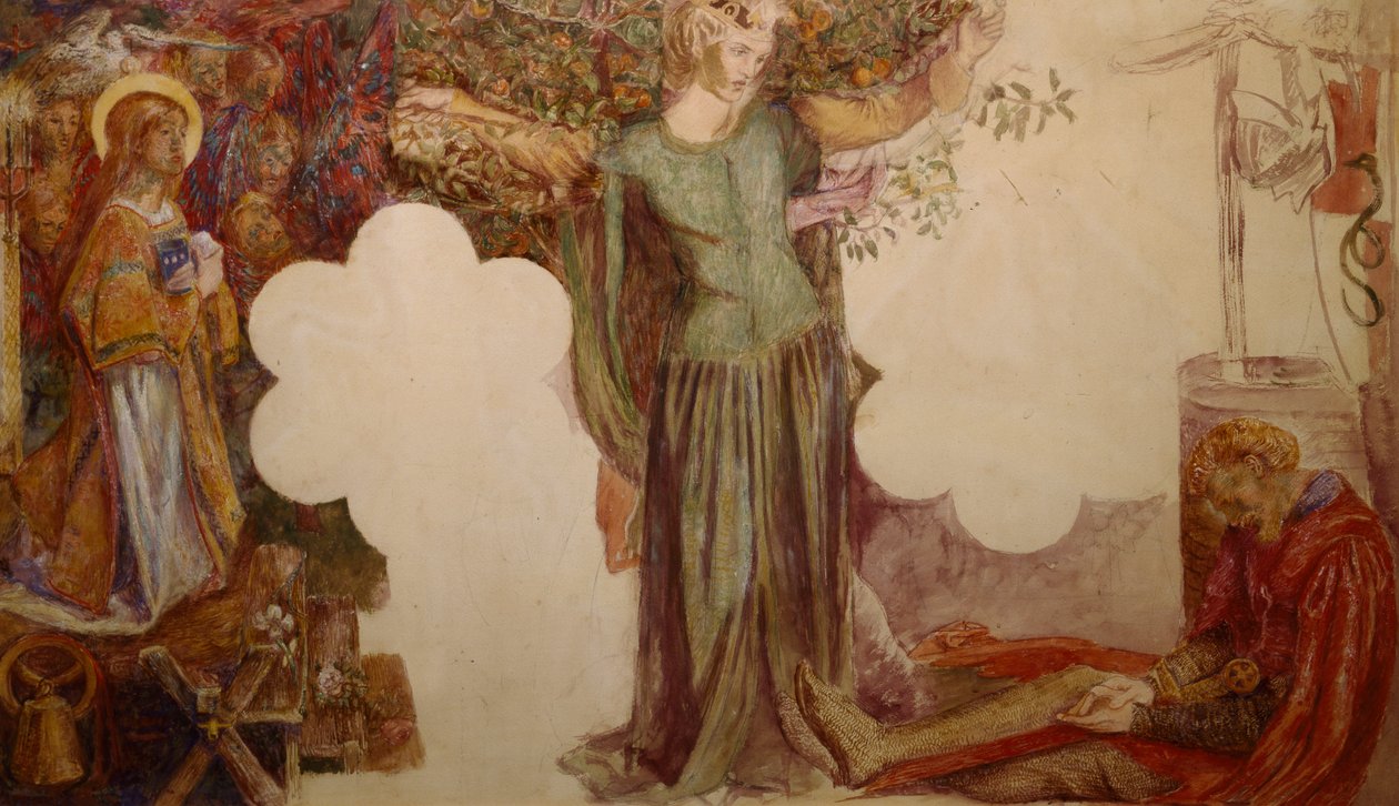 Sir Lancelot svým hříchem zabránil vstupu do kaple Svatého Grálu od Dante Gabriel Charles Rossetti