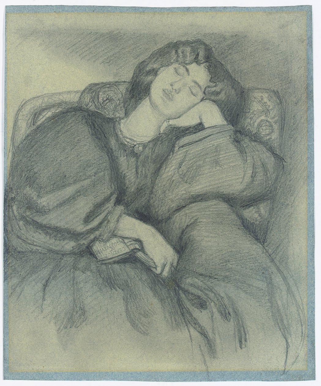 Studie Jane Morrisové spící v čalouněném křesle, od Dante Gabriel Charles Rossetti