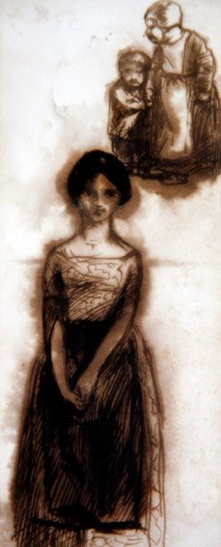 Study of a Girl, c.1840 (sépiový inkoust na papíře) od Dante Gabriel Charles Rossetti