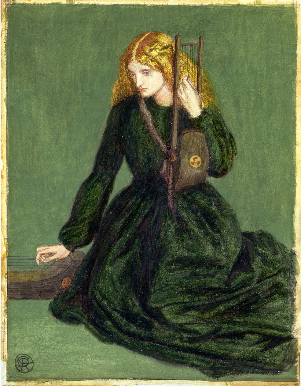 The Harp Player, studie Annie Miller, 1872 od Dante Gabriel Charles Rossetti