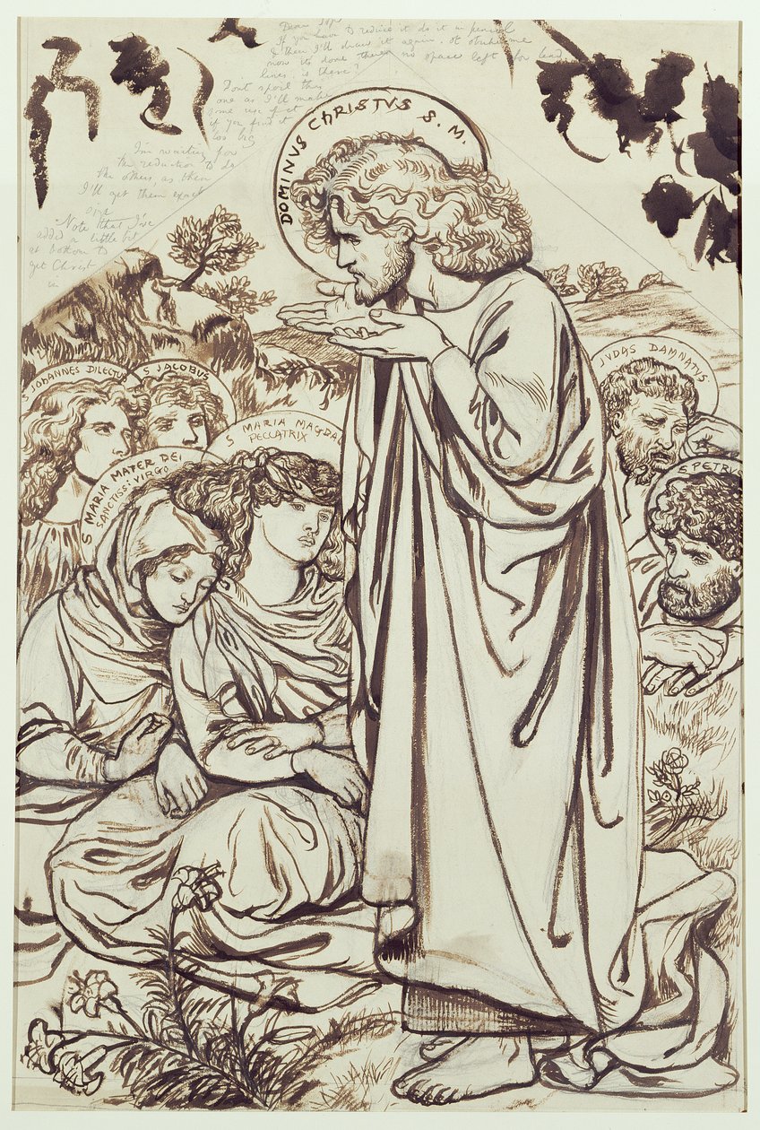 Kázání na hoře (inkoust, pero a akvarel na papíře) od Dante Gabriel Charles Rossetti