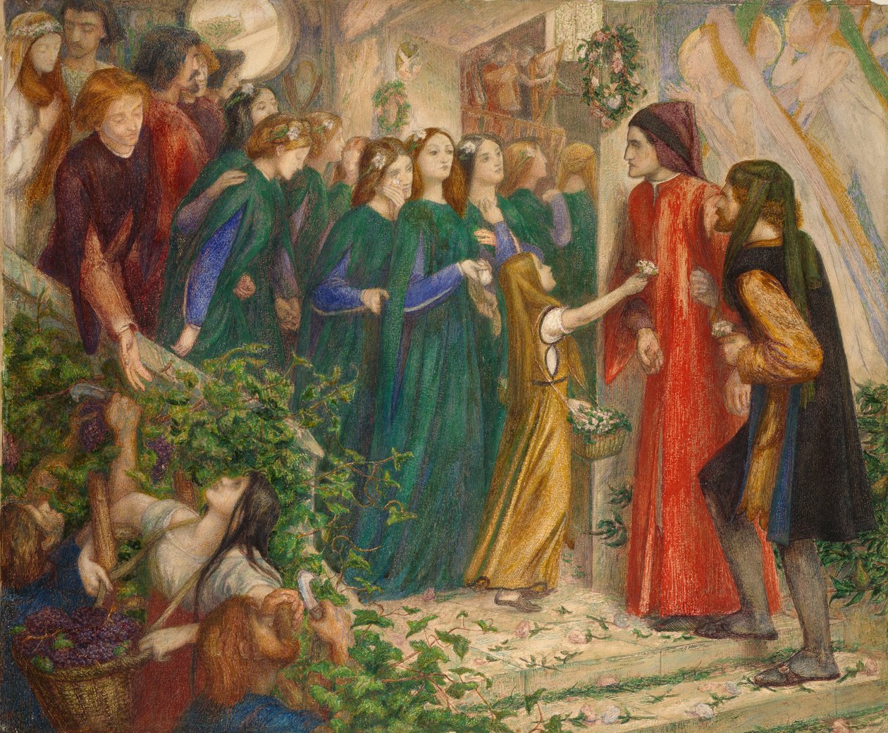 Beatrice na svatební hostině popírající její pozdrav Dante, 1851-1855 od Dante Gabriel Rossetti