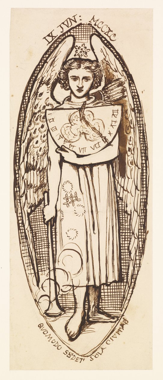 Dantis Amor - Studie lásky se slunečními hodinami a pochodní od Dante Gabriel Rossetti