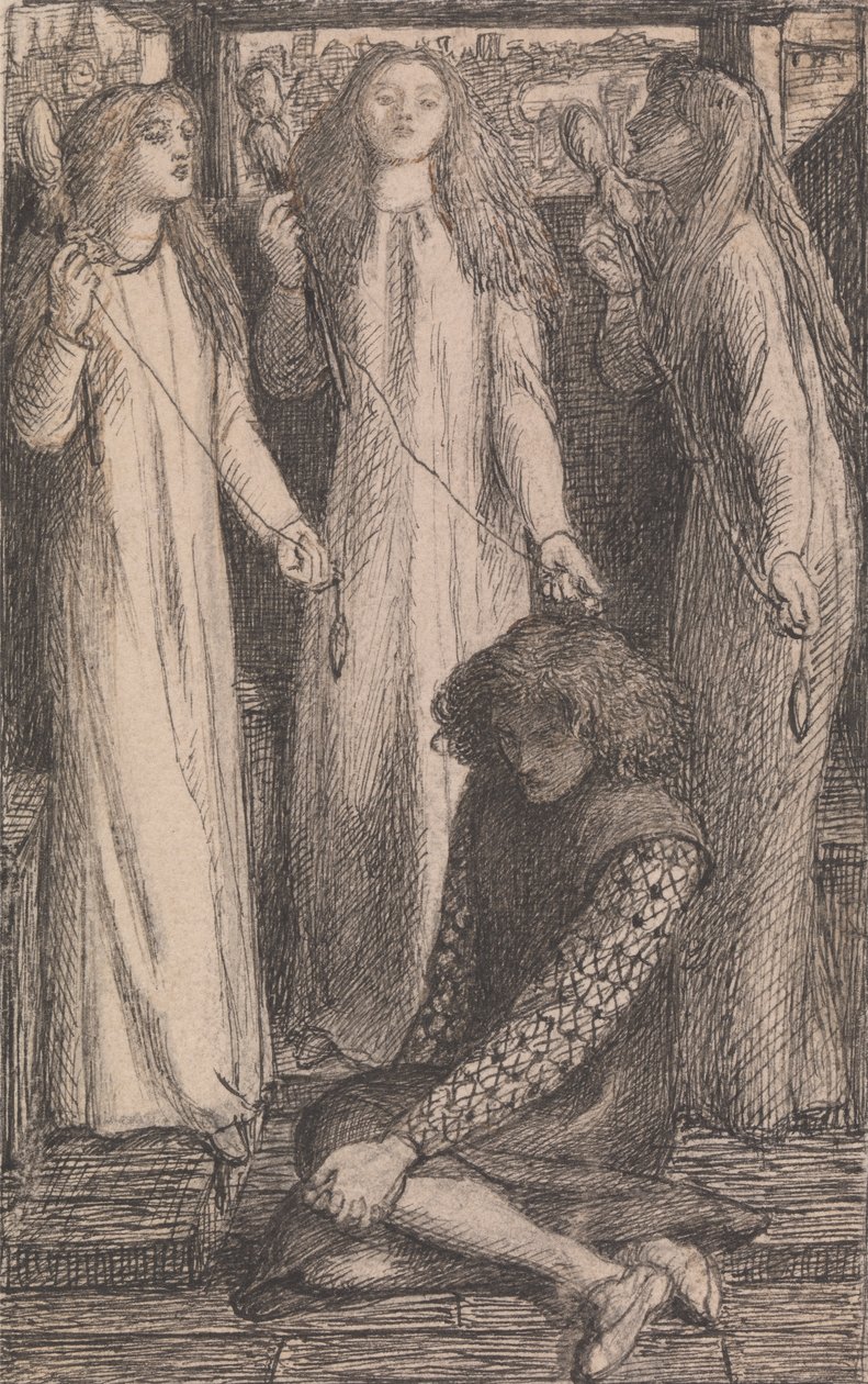 Ilustrace pro služebné z Elfen-Mere od Dante Gabriel Rossetti