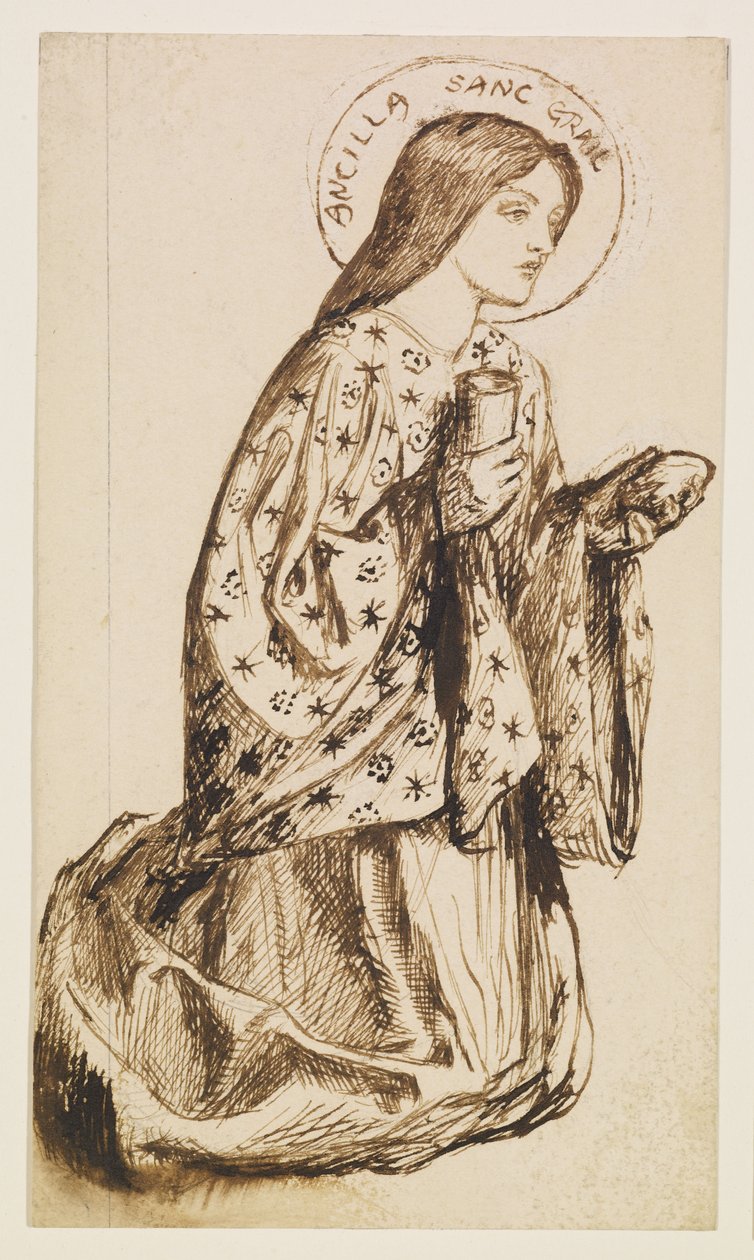 Launcelot ve svatyni svatého grálu - Studie k Andělu svatého grálu od Dante Gabriel Rossetti